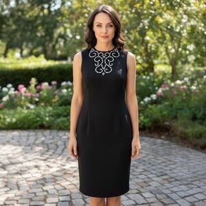 New Directions Black Sleeveless Sheath Midi Dress Embellished Neckline Size 16